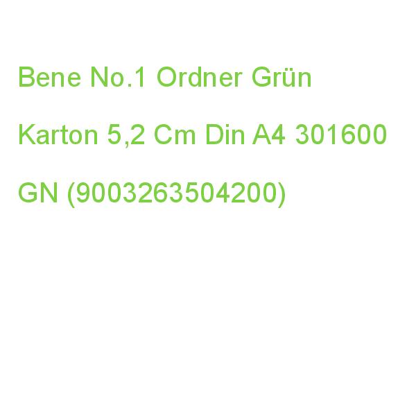 Bene No.1 Ordner Grün Karton 5,2 Cm Din A4 301600 GN (9003263504200)