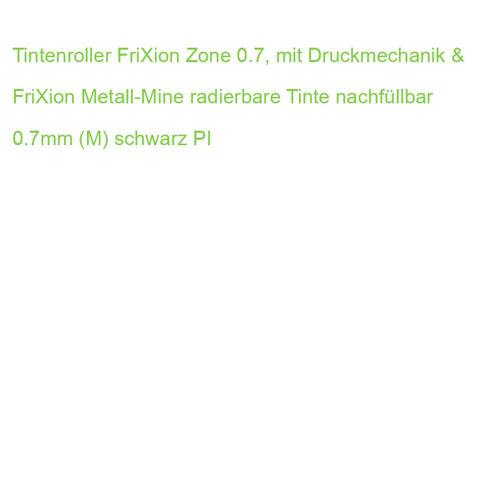 Tintenroller FriXion Zone 0.7, mit Druckmechanik & FriXion Metall-Mine radierbare Tinte nachfüllbar 0.7mm (M) schwarz PI