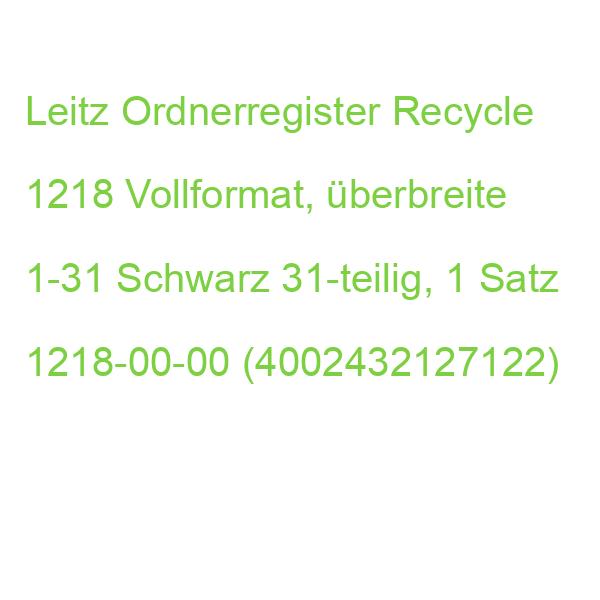 Leitz Ordnerregister Recycle 1218 Din A4 Vollformat, überbreite 1-31 Schwarz 31-teilig, 1 Satz 12180000 (4002432127122)
