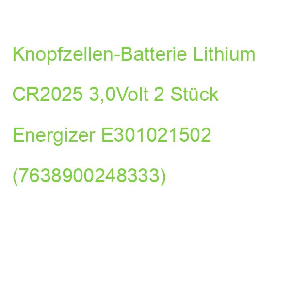Knopfzellen-Batterie Lithium CR2025 3,0Volt 2 Stück Energizer E301021502 (7638900450330)