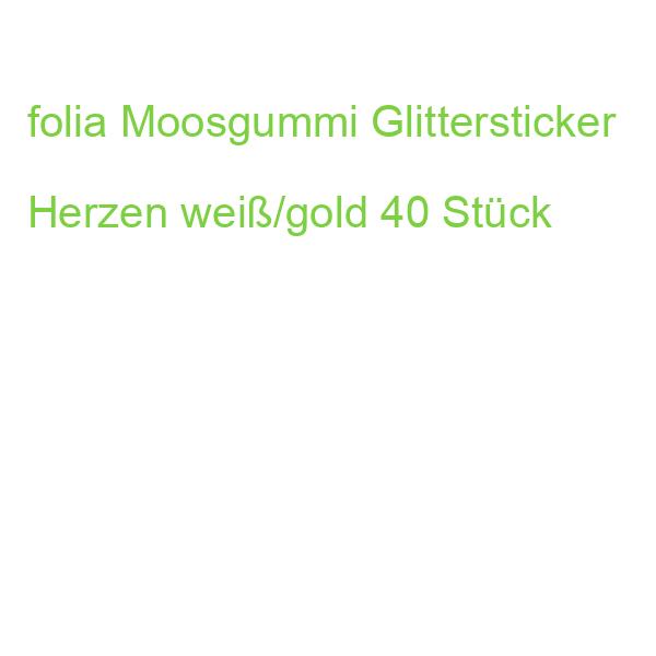 folia Moosgummi Glittersticker Herzen weiß/gold 40 Stück