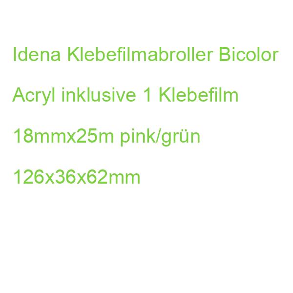 Idena Klebefilmabroller Bicolor Acryl inklusive 1 Klebefilm 18mmx25m pink/grün 126x36x62mm