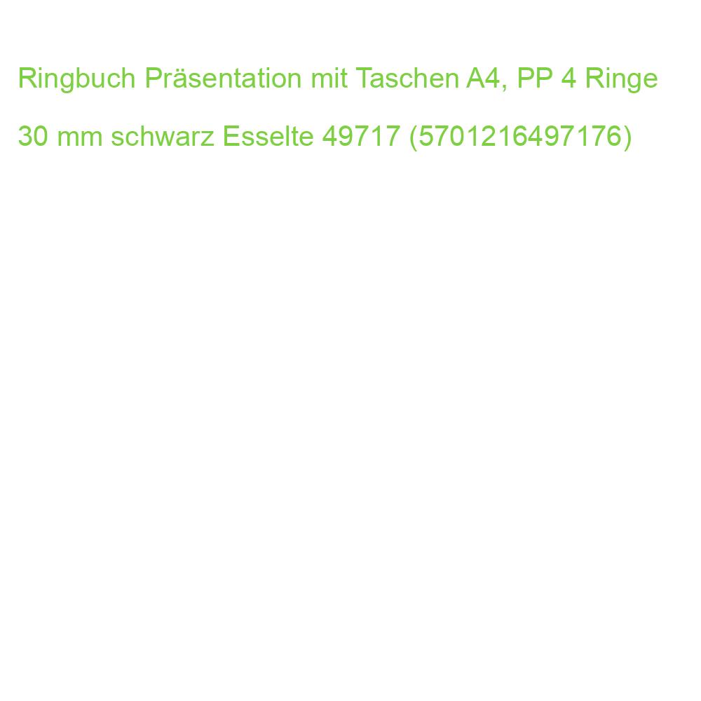 Ringbuch Präsentation mit Taschen A4, PP 4 Ringe 30 mm schwarz Esselte 49717 (5701216497176)