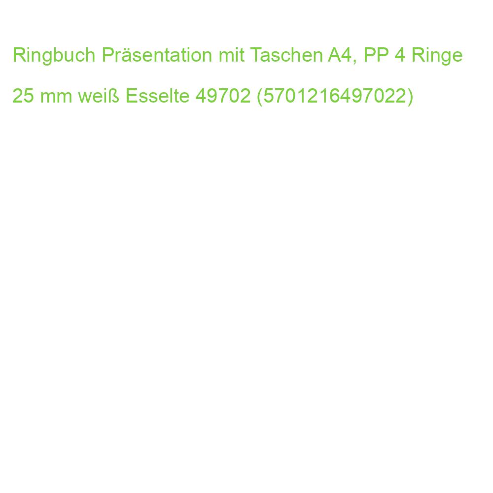 Ringbuch Präsentation mit Taschen A4, PP 4 Ringe 25 mm weiß Esselte 49702 (5701216497022)