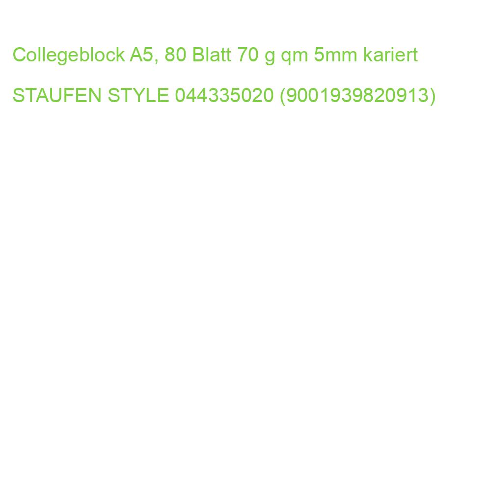 Collegeblock A5, 80 Blatt 70 g qm 5mm kariert STAUFEN STYLE 044335020 (9001939820913)