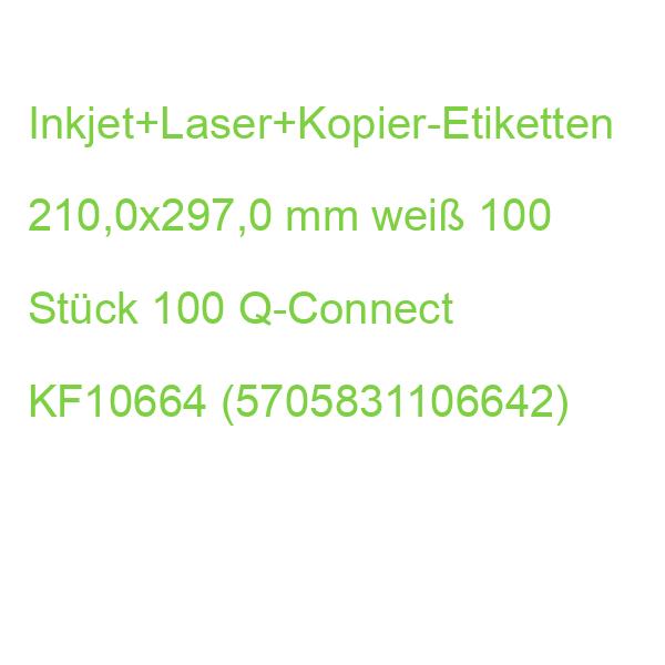Inkjet+Laser+Kopier-Etiketten 210,0x297,0 mm weiß 100 Stück 100 Q-CONNECT KF10664 (5705831106642)