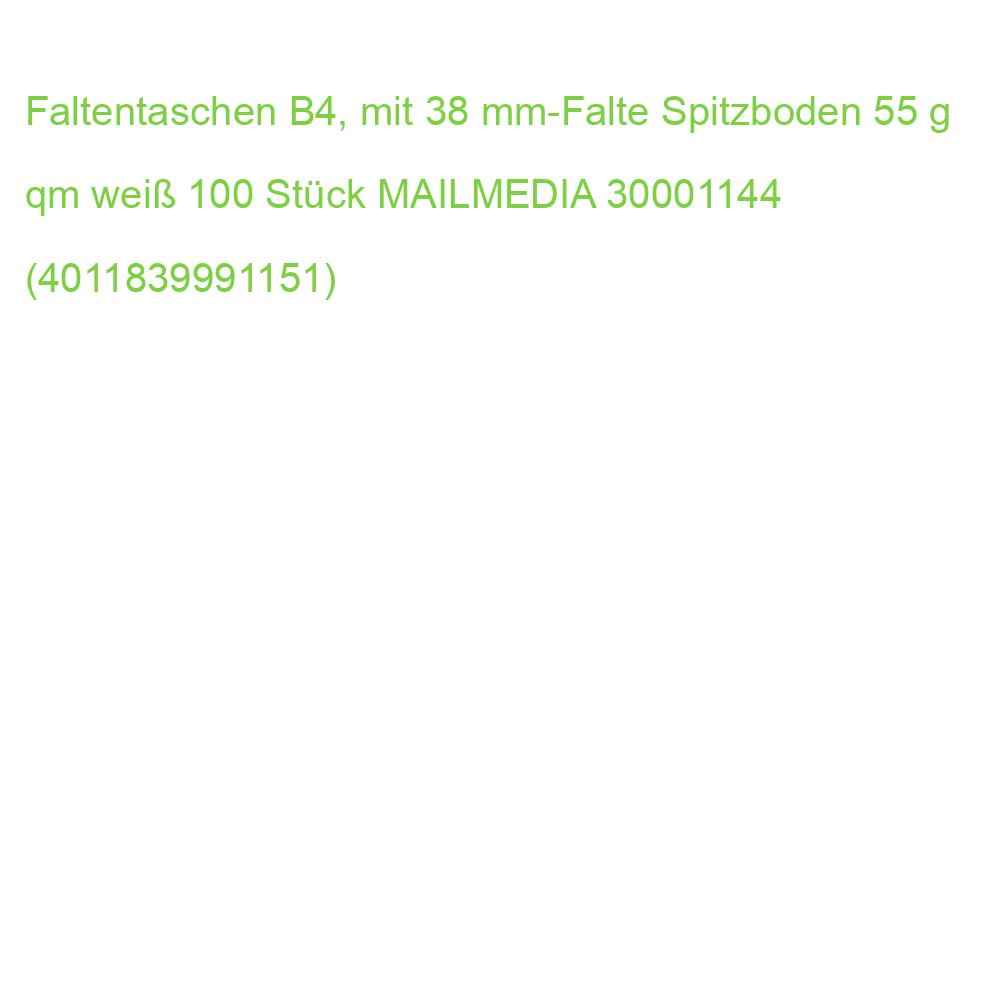 Faltentaschen B4, mit 38 mm-Falte Spitzboden 55 g qm weiß 100 Stück MAILMEDIA 30001144 (4011839991151)