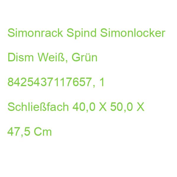Simonrack Spind Simonlocker Dism Weiß, Grün 8425437117657, 1 Schließfach 40,0 X 50,0 X 47,5 Cm