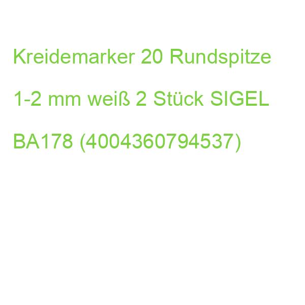 Kreidemarker 20 Rundspitze 1-2 mm weiß 2 Stück SIGEL BA178 (4004360794537)