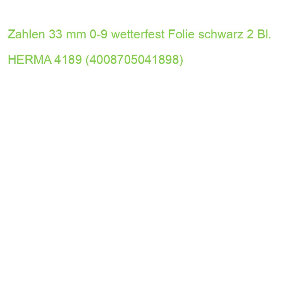 Zahlen 33 mm 0-9 wetterfest Folie schwarz 2 Bl. HERMA 4189 (4008705041898)