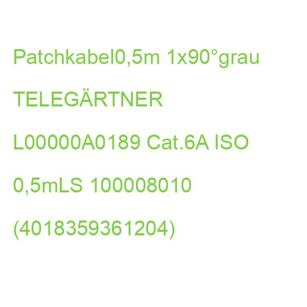 Patchkabel0,5m 1x90°grau TELEGÄRTNER L00000A0189 Cat.6A ISO 0,5mLS 100008010 (4018359361204)