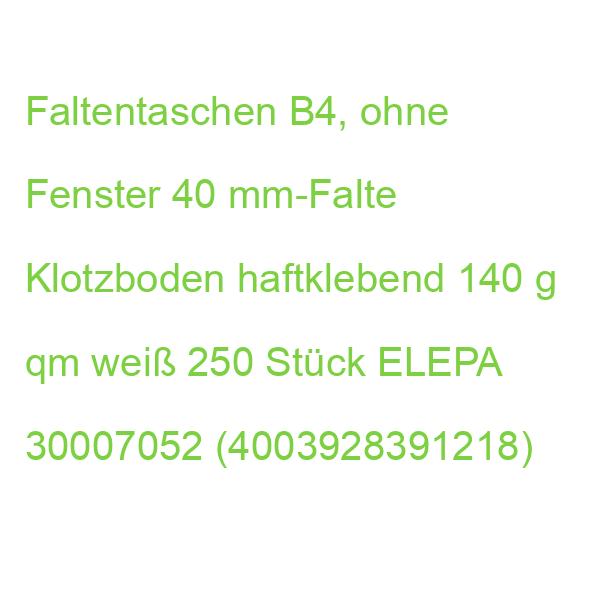 Faltentaschen B4, ohne Fenster 40 mm-Falte Klotzboden haftklebend 140 g qm weiß 250 Stück MAILMEDIA 30007052 (4003928391