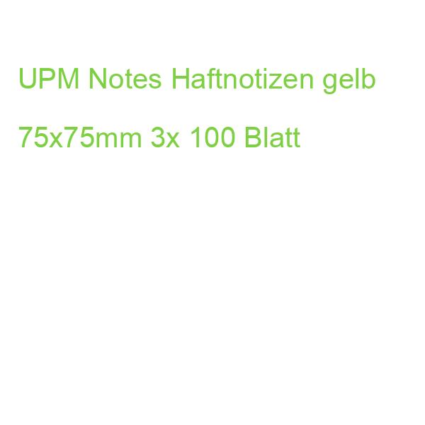 UPM Notes Haftnotizen gelb 75x75mm 3x 100 Blatt