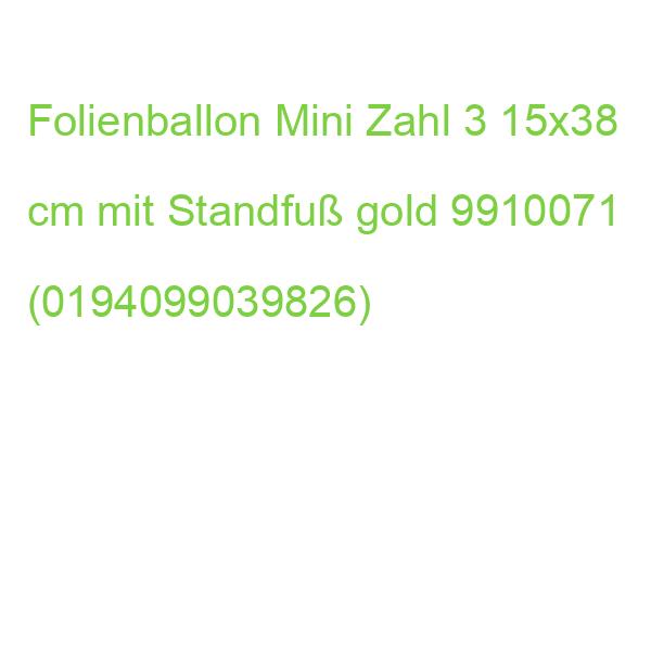 Folienballon Mini Zahl 3 15x38 cm mit Standfuß gold 9910071 (0194099039826)
