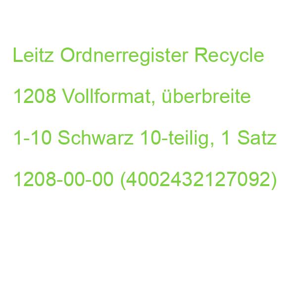 Leitz Ordnerregister Recycle 1208 Din A4 Vollformat, überbreite 1-10 Schwarz 10-teilig, 1 Satz 12080000 (4002432127092)