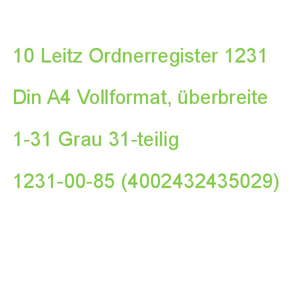 Leitz Ordnerregister 1231 Din A4 Vollformat, überbreite 1-31 Grau 31-teilig, 10 Satz 12310085 (4002432435029)
