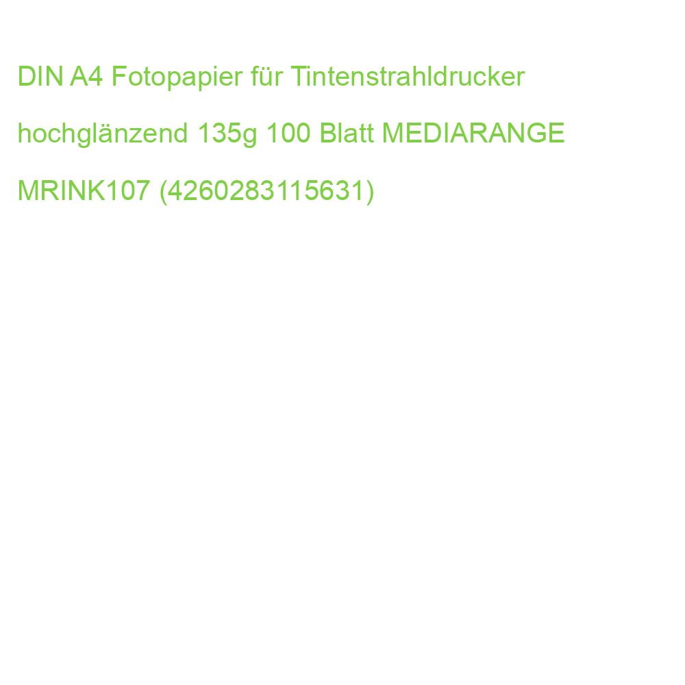 DIN A4 Fotopapier für Tintenstrahldrucker hochglänzend 135g 100 Blatt MEDIARANGE MRINK107 (4260283115631)