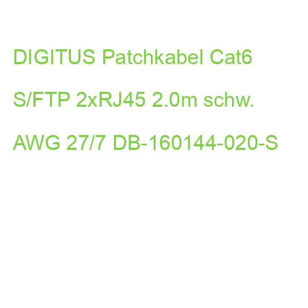 DIGITUS Patchkabel Cat6 S/FTP 2xRJ45 2.0m schw. AWG 27/7 DB-160144-020-S