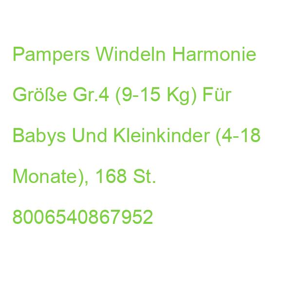 Pampers Windeln Harmonie Größe Gr.4 (9-15 Kg) Für Babys Und Kleinkinder, 168 St. 8006540867952