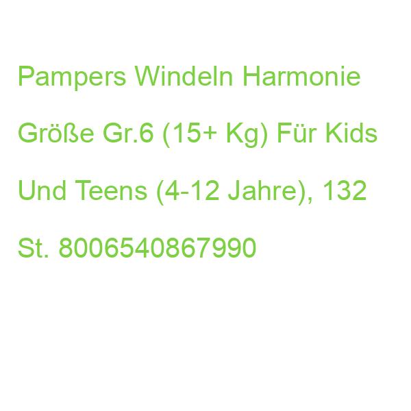 Pampers Windeln Harmonie Größe Gr.6 (15+ Kg) Für Kids Und Teens, 132 St. 8006540867990