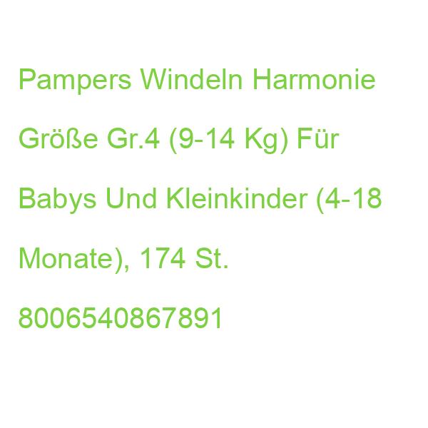 Pampers Windeln Harmonie Größe Gr.4 (9-14 Kg) Für Babys Und Kleinkinder, 174 St. 8006540867891