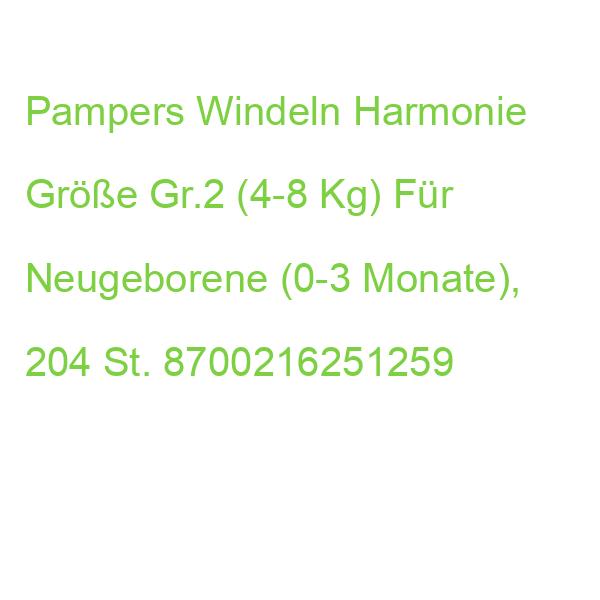 Pampers Windeln Harmonie Größe Gr.2 (4-8 Kg) Für Neugeborene, 204 St. 8700216251259