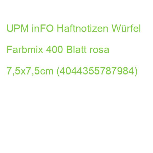 UPM inFO Haftnotizen Würfel Farbmix 400 Blatt rosa 7,5x7,5cm (4044355787984)