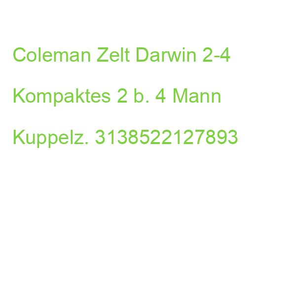 Coleman Zelt Darwin 2-4 Kompaktes 2 b. 4 Mann Kuppelz. 3138522127893
