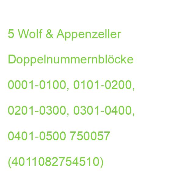 Wolf & Appenzeller Doppelnummernblöcke 0001-0100, 0101-0200, 0201-0300, 0301-0400, 0401-0500, Blau, 5 Blöcke 750057