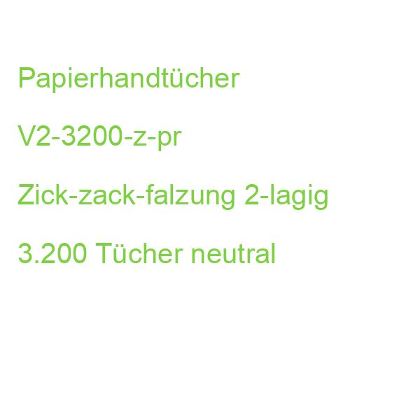 Papierhandtücher V2-3200-z-pr Zick-zack-falzung 2-lagig 3.200 Tücher neutral (4250820622876)