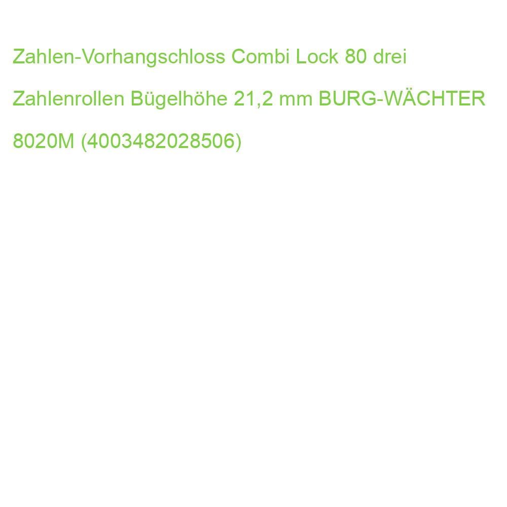 Zahlen-Vorhangschloss Combi Lock 80 drei Zahlenrollen Bügelhöhe 21,2 mm BURG-WÄCHTER 8020M (4003482028506)