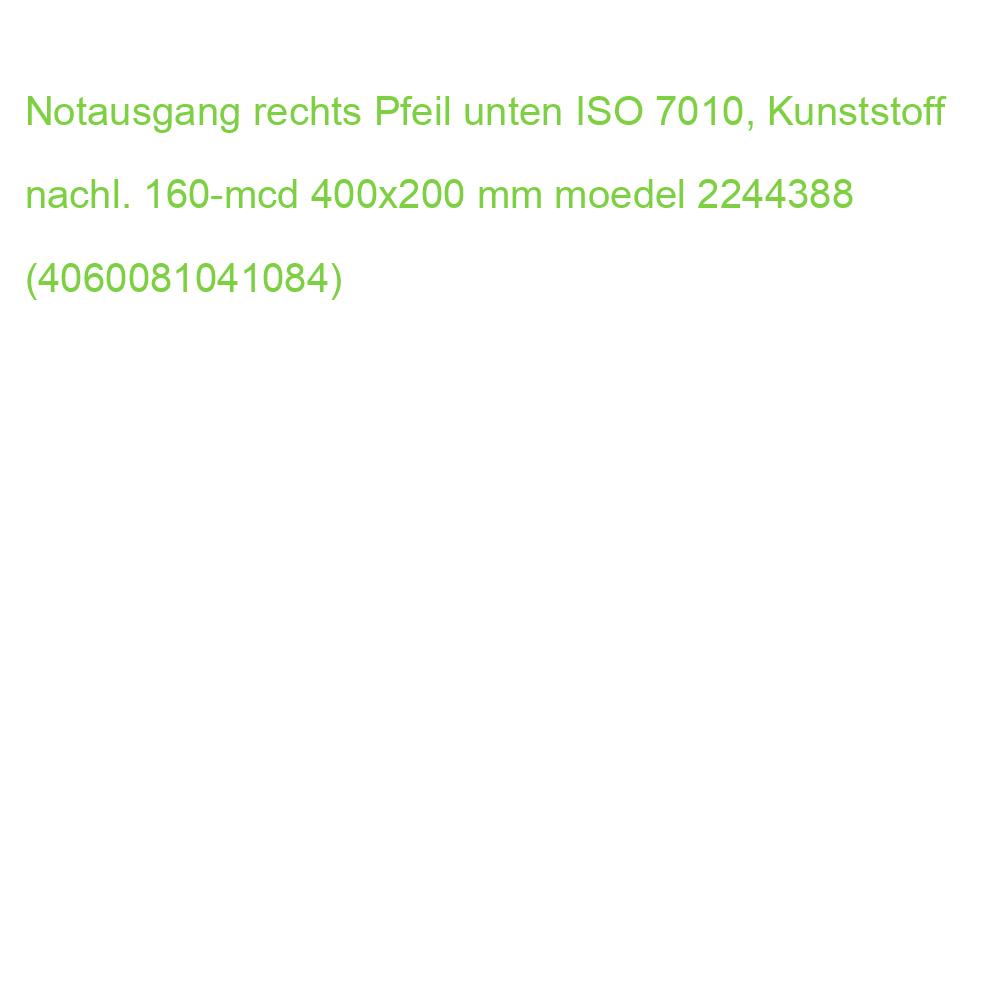 Notausgang rechts Pfeil unten ISO 7010, Kunststoff nachl. 160-mcd 400x200 mm MOEDEL 99554 (4060081041084)