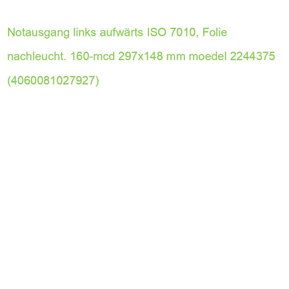 Notausgang links aufwärts ISO 7010, Folie nachleucht. 160-mcd 297x148 mm MOEDEL 60891 (4060081027927)