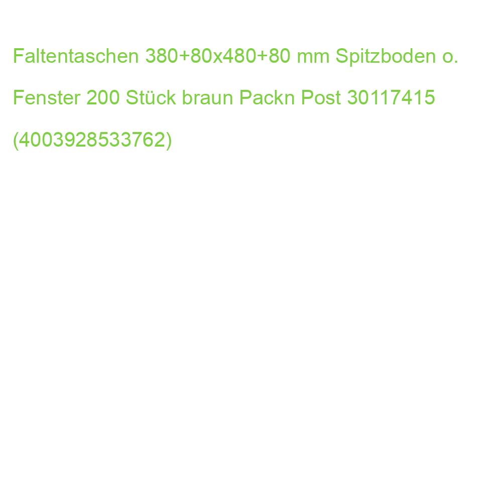 Faltentaschen 380+80x480+80 mm Spitzboden o. Fenster 200 Stück braun PACKN POST 30117415 (4003928533762)