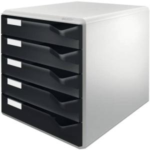 5280 Schubladenset Post-Set A4 C4, 5 halboffene Schubladen lichtgrau schwarz Leitz 5280-00-95 (4002432328253)