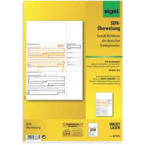 PC-SEPA-Überweisung Gültig für alle Banken und Sparkassen 250 Stück SIGEL ZV572 (4004360887871)