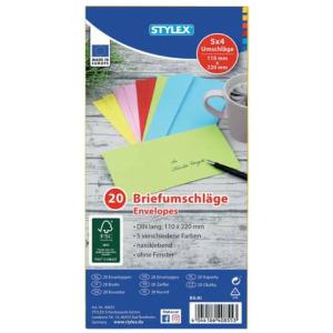 Briefumschläge DL ohne Fenster nassklebend 20 Stück sortiert TOPPOINT 40855 (4044186408553)