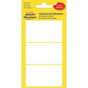 Universal-Etiketten 66x38 mm 6 Blatt 18 Etiketten weiß AVERY ZWECKFORM 3084 (4004182030844)