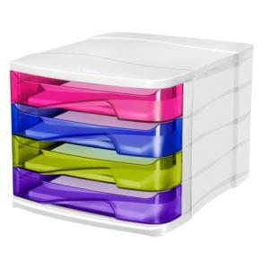Schubladenbox Ellypse A4, 4 halboffene Schubladen weiß pink- blau- grün- violett-transparent 1003940811 (3462153943813)