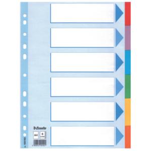 Register blanko Karton A4, 6 Blatt weiß farbige Taben Esselte 100192 (5902812001921)