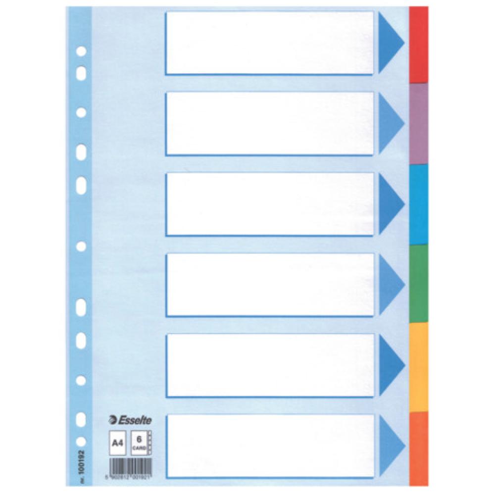 Register blanko Karton A4, 6 Blatt weiß farbige Taben Esselte 100192 (5902812001921)