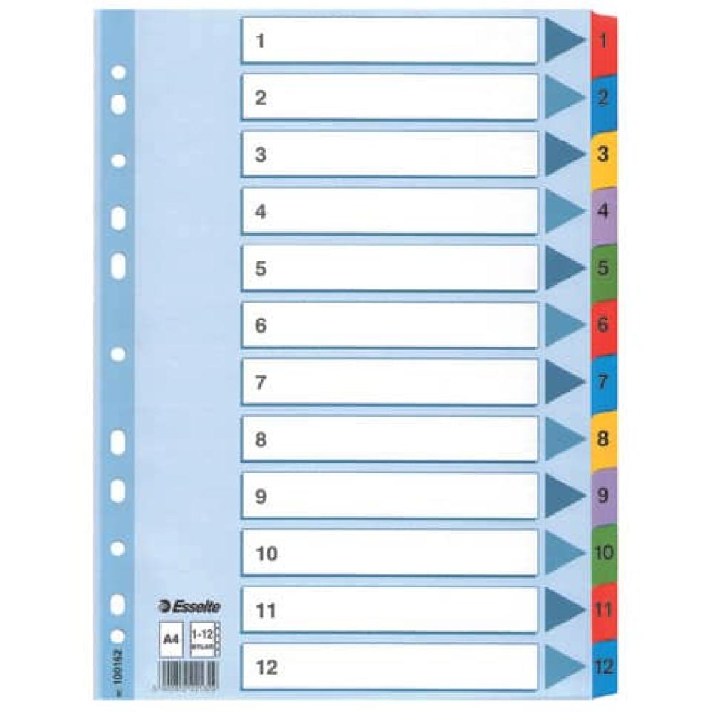 Zahlenregister 1-12, Karton A4, 12 Blatt weiß farbige Taben Esselte 100162 (5902812221329)