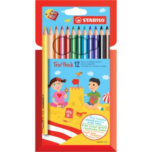 Dreikant-Buntstift Trio dick 12er Pack mit 12 verschiedenen Farben und Spitzer STABILO 203/2-12 (4006381357760)