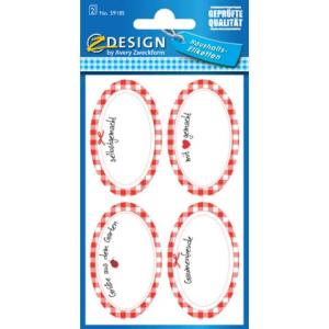 Einmachetiketten Karo oval rot weiß 8 Stück AVERY ZWECKFORM 59185 (4004182591857)