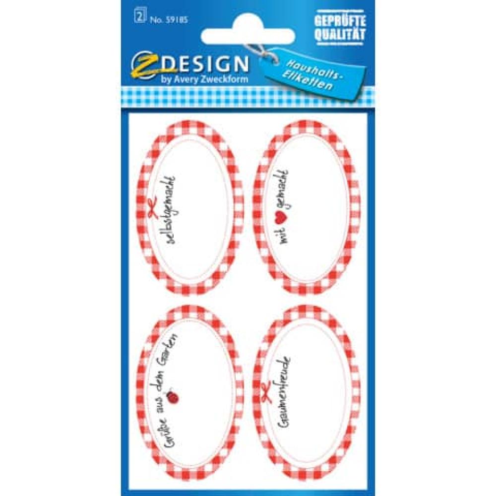 Einmachetiketten Karo oval rot weiß 8 Stück AVERY ZWECKFORM 59185 (4004182591857)