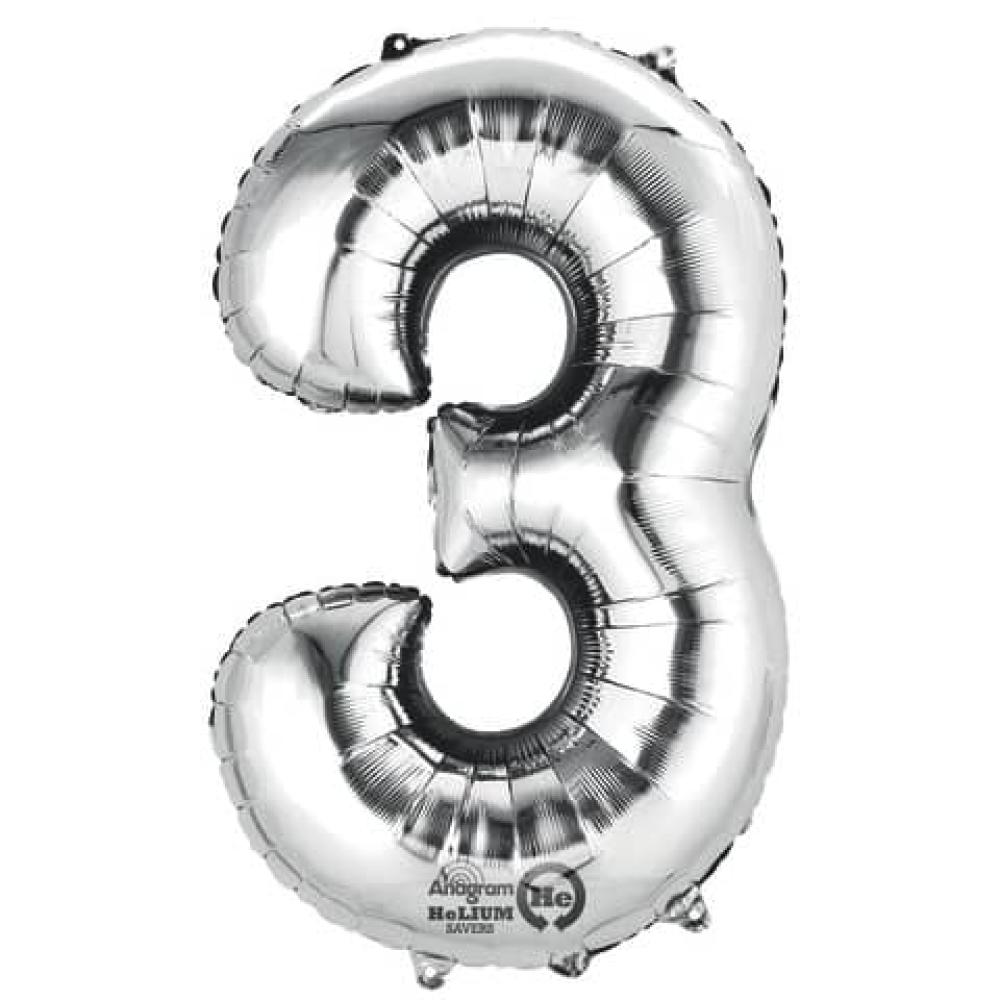 Folienballon Zahl 3 silber 9906288 (0026635279833)