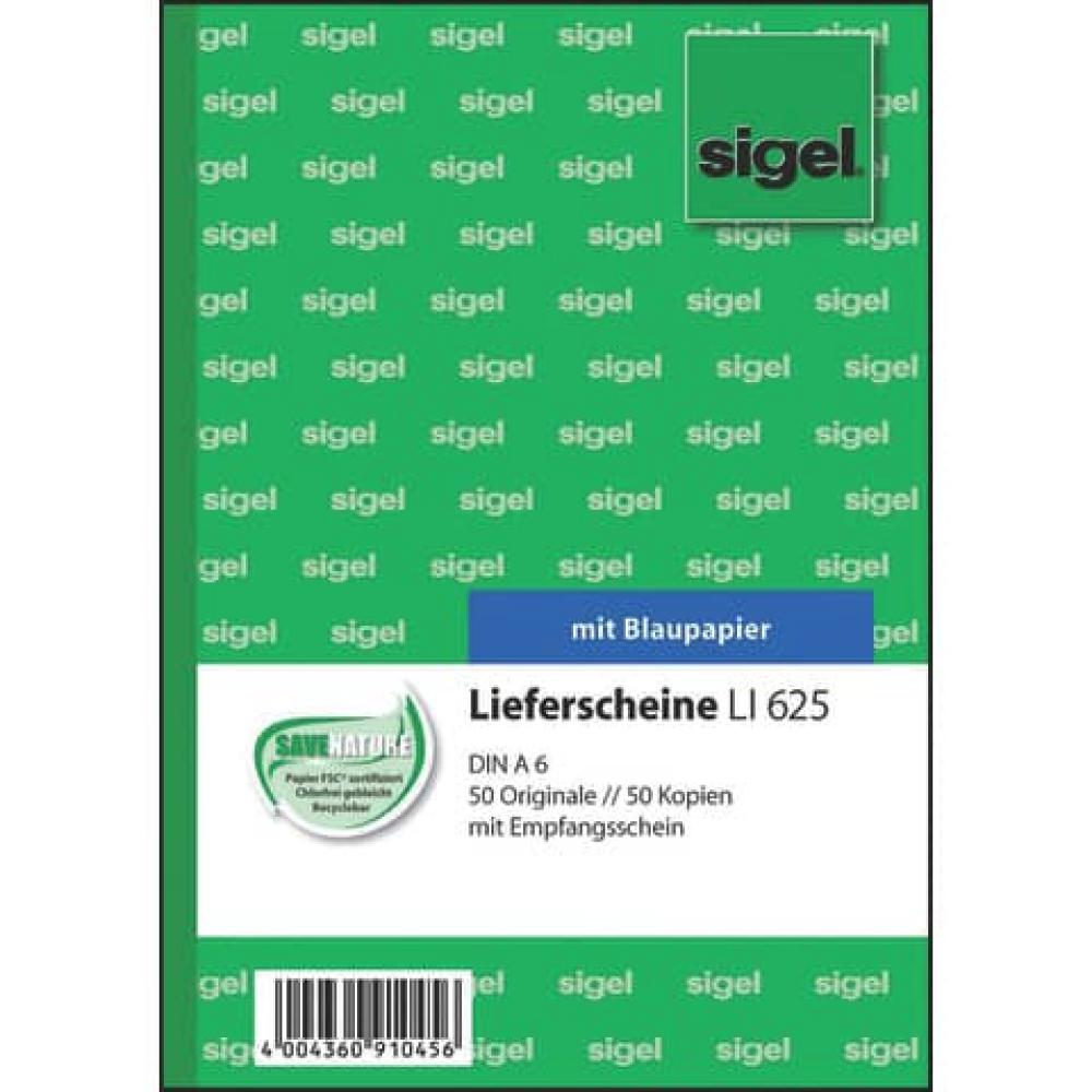 Lieferscheine mit Empfangsschein A6, 1. und 2. Blatt bedruckt 2x50 Blatt SIGEL LI625 (4004360910456)