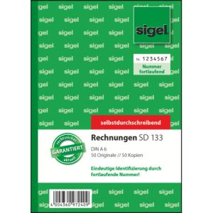 Rechnungen mit fortlaufender Nummerierung A6, 1. und 2. Blatt bedruckt SD 2x50 Blatt SIGEL SD133 (4004360972409)