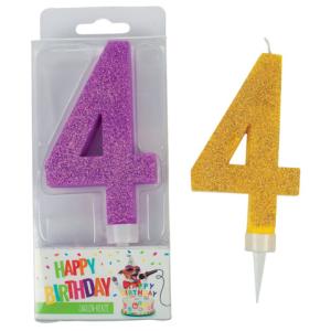 Geburtstagskerze Glitter Zahl 4 sortiert TRENDHAUS 942029 (4032722942029)