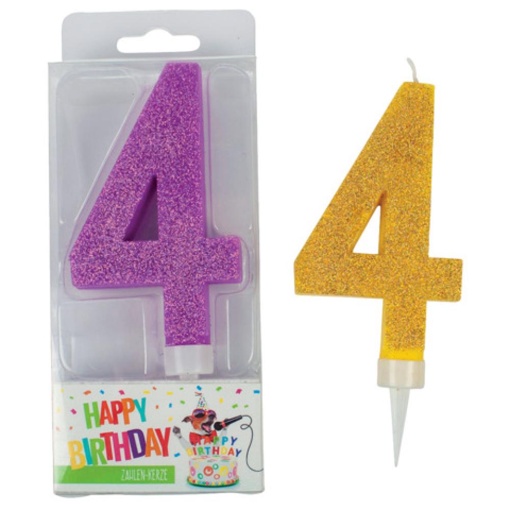 Geburtstagskerze Glitter Zahl 4 sortiert TRENDHAUS 942029 (4032722942029)